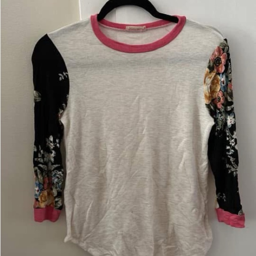 Floral Sleeve Women's Top - Pink and White
